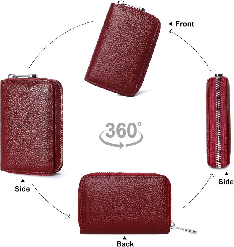 FEITH&FELLY Genuine Leather Credit Card Holder RFID Small Zipper Card Case Wallet for Women & Men - Image 4